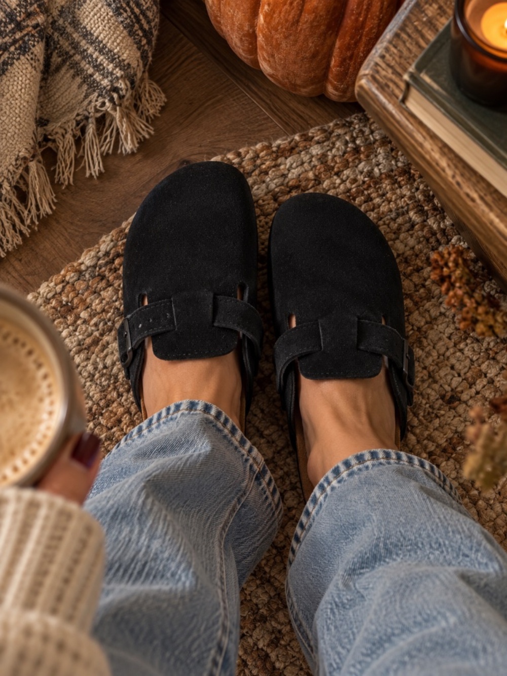 KIDMI Black Suede Buckle Clog Mules Size 38 NEW